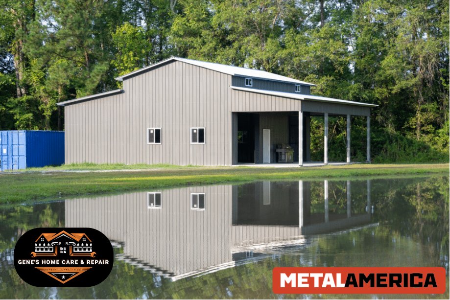 60x35x16 metal shop with 11ft lean-to built in Central Texas by Gene's Home Care and Repair